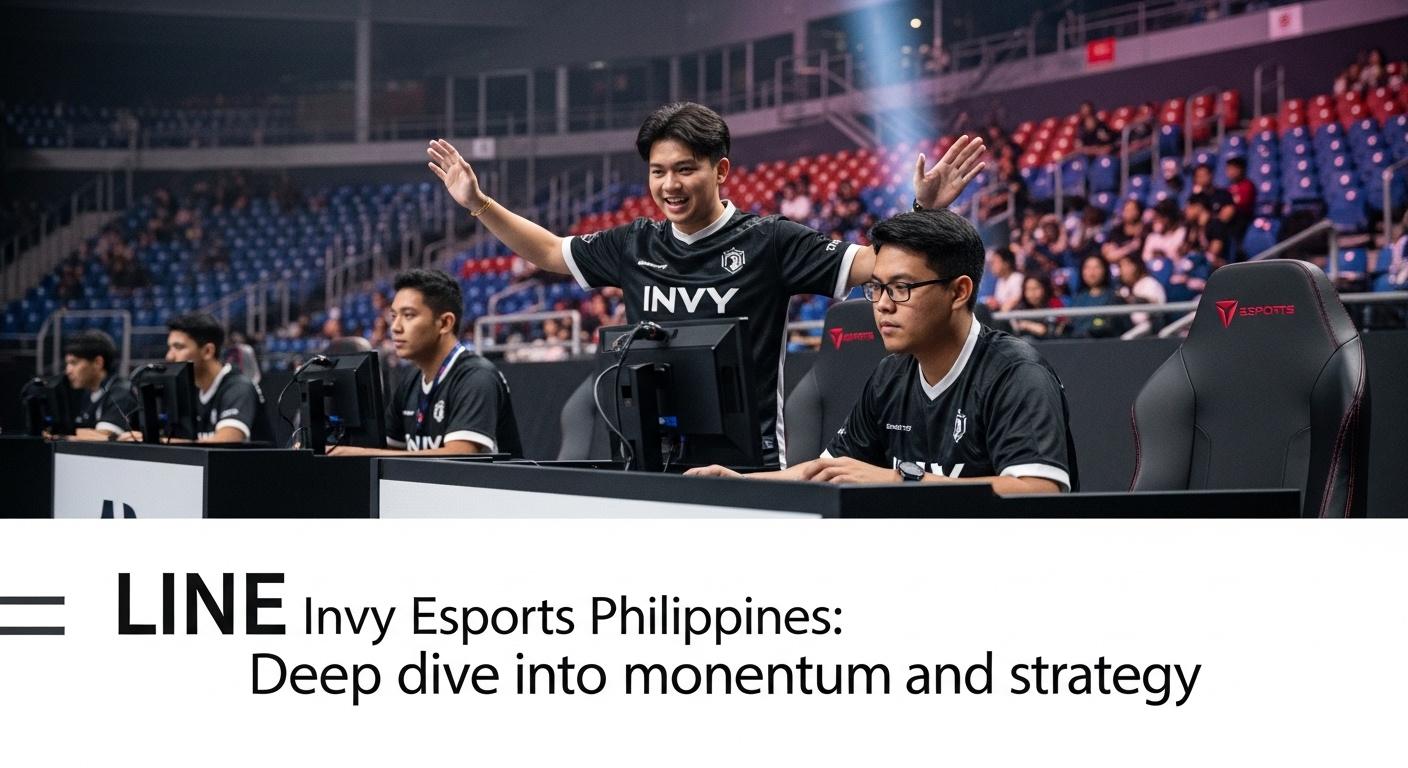 Poster-style image showing invy Esports Philippines team in a competitive match in a Philippine esports studio.