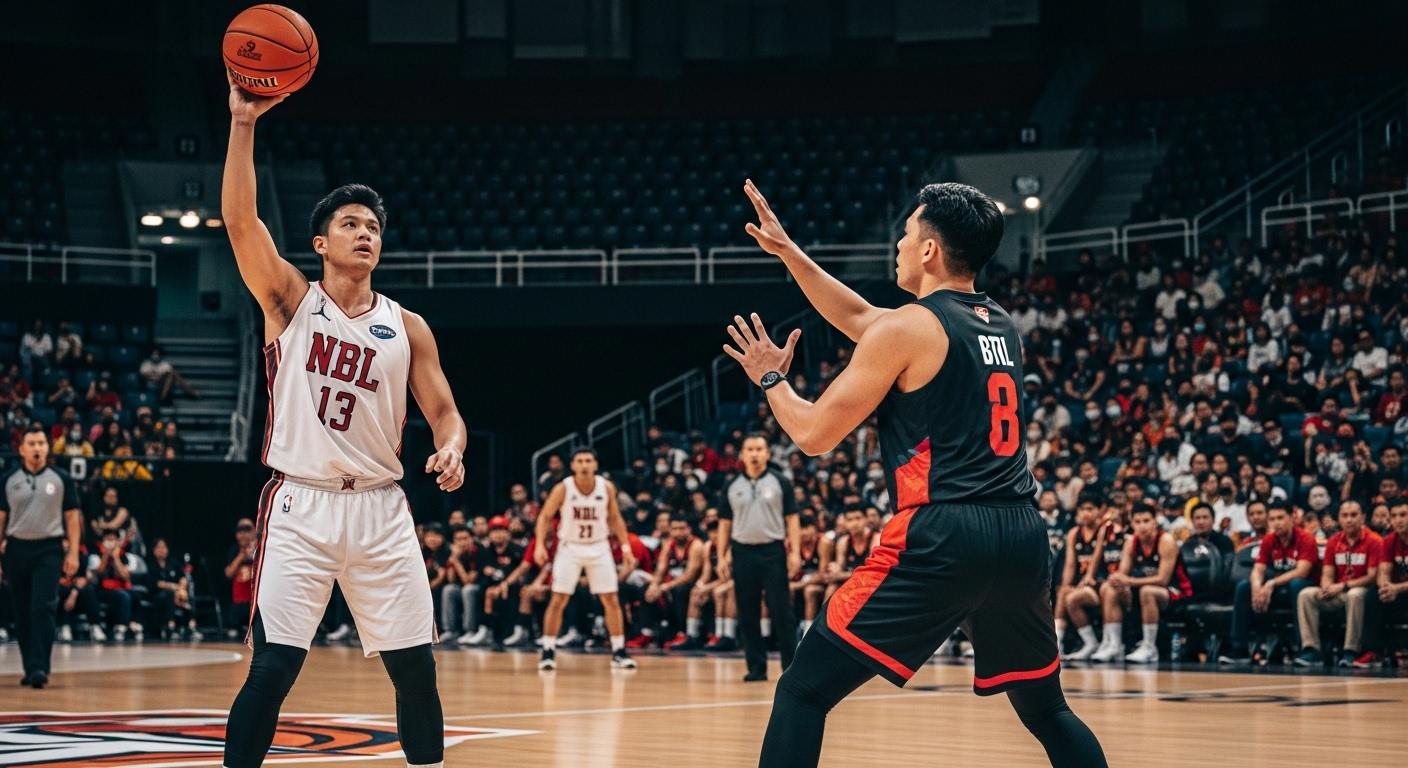 Esports analysts discuss the NBL in a Philippine audience setting with multiple screens in the background.