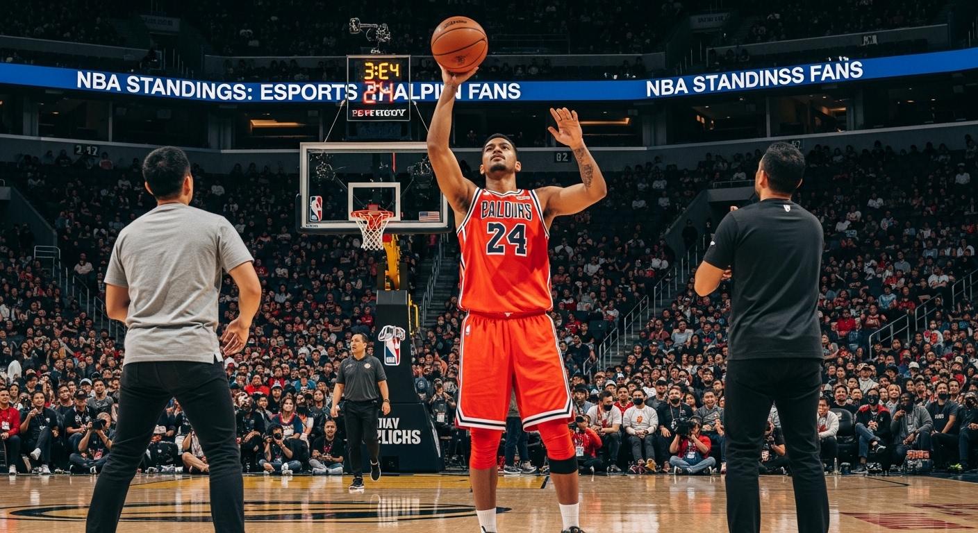 Esports graphic illustrating NBA standings with team logos and a Philippine map.