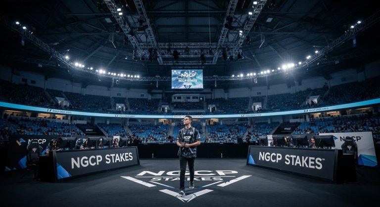 Editorial illustration showing a Philippine power grid converging with an esports stadium and data lines.